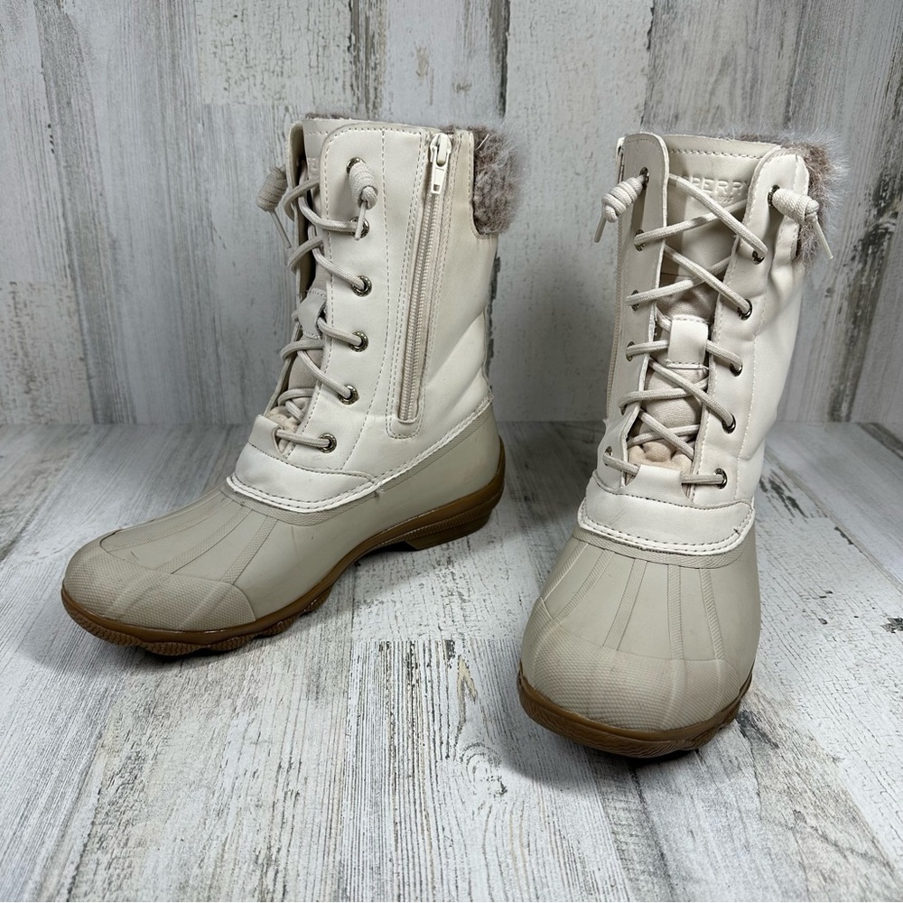 Sperry Syren Tall Fur White Lace Up Winter Ankle Boots - Picture 12 of 12